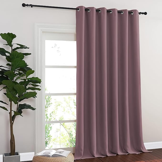 NICETOWN Room Divider Curtain 132 Inches Long, Wide Blackout Sliding Door Curtain for Bedroom, Room Darkening Privacy Window Curtain for Patio Door (1 Panel Set, Dry Rose, 80 x 132 Inch)