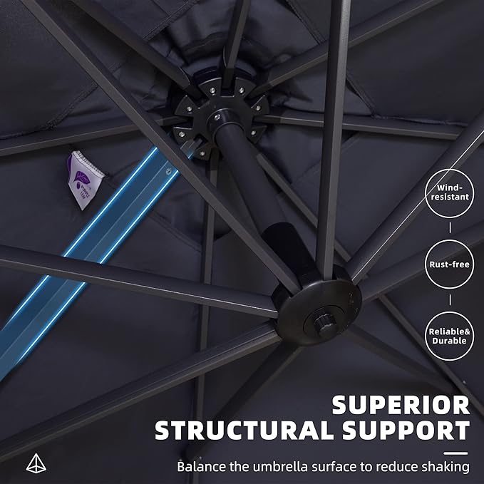PURPLE LEAF 9' X 11.5' Patio Umbrella Outdoor Cantilever Rectangle Umbrella Aluminum Offset Umbrella with 360-degree Rotation for Garden Deck Pool Patio, Grey
