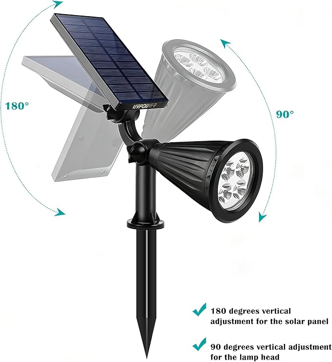 URPOWER Solar Lights Outdoor, Adjustable Spot Lights Outdoor, 2-in-1 Waterproof Landscape Spotlights Wall Light, Dusk-to-Dawn Solar Powered Light for Garden, Yard (6 Pack,Warm White)