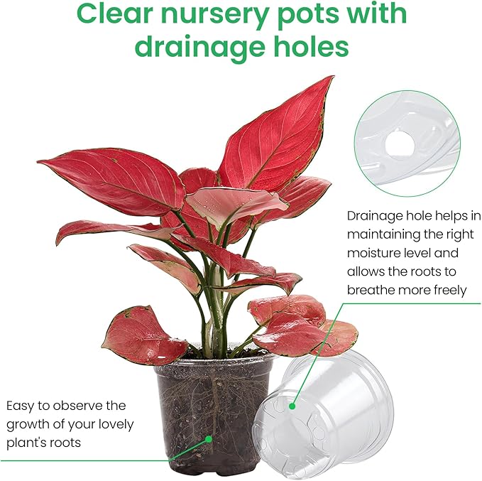 30 Packs 7/5/4 Inch Reinforced Clear Nursery Pots with Drainage Hole, Transparent Variety Pack Plastic Plant Pot Seedling Planter for Vegetable Propagation, Root Cutting, Seed Starting