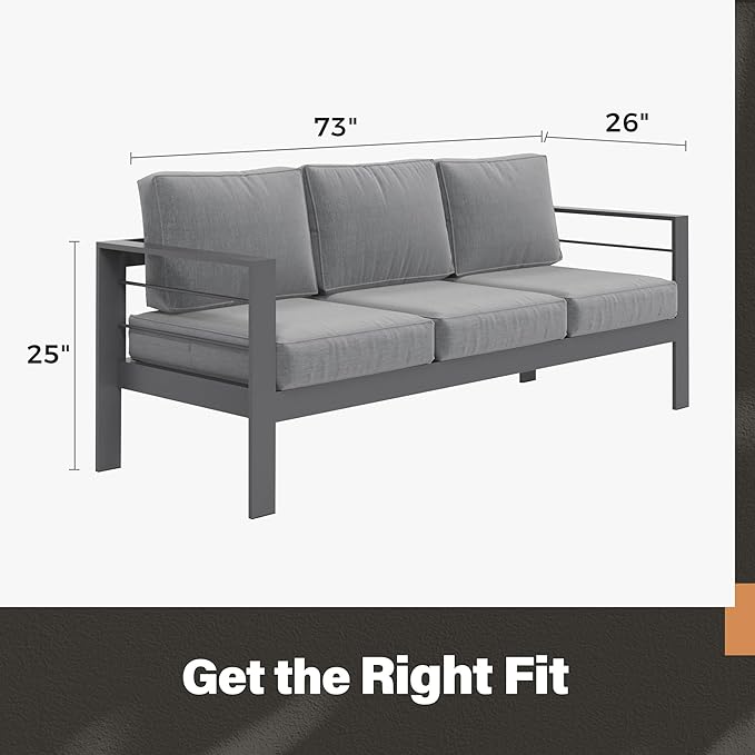 Solaste Outdoor Couch Aluminum Patio Furniture Sofa, 3-Seat All-Weather Metal Outdoor Patio Furniture with Cushions,Dark Grey