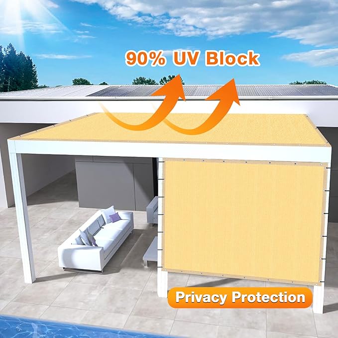 Artpuch Outdoor Pergola Shade Cover 7x23 FT Sun Shade Cloth with Grommets Sand 90% UV Protection Canopy Patio Privacy Screen (Customized Available)