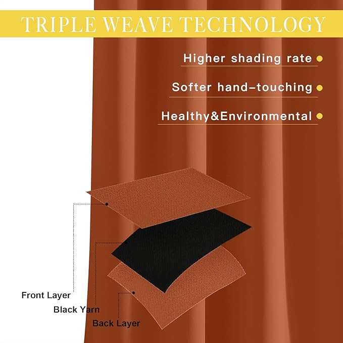 NICETOWN Blackout Burnt Orange Curtain for Bedroom 63 inch Length - Grommet Top Room Darkening Sound Reduction Privacy Thermal Drape for Nursery/Living Room, W52 x L63, 1 Panel