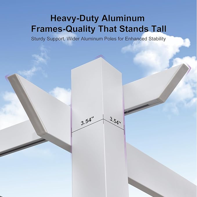 PURPLE LEAF 10' x 10' Outdoor Aluminum Pergola White Heavy-Duty Retractable Patio Metal Pergola with Double Sun Shade Canopy for Backyard Gardens Deck, Navy Blue