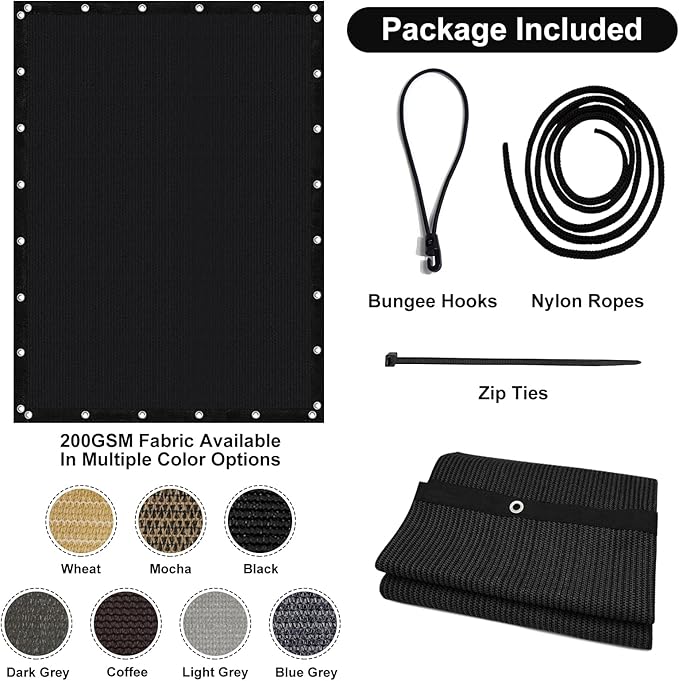 Artpuch 90% Sun Shade Cloth, 5 x 16 FT Pergola Shade Cover Canopy with Grommets, Sun Screen Fabric Tarp for Patio, Outdoor, Garden, Backyard, Black