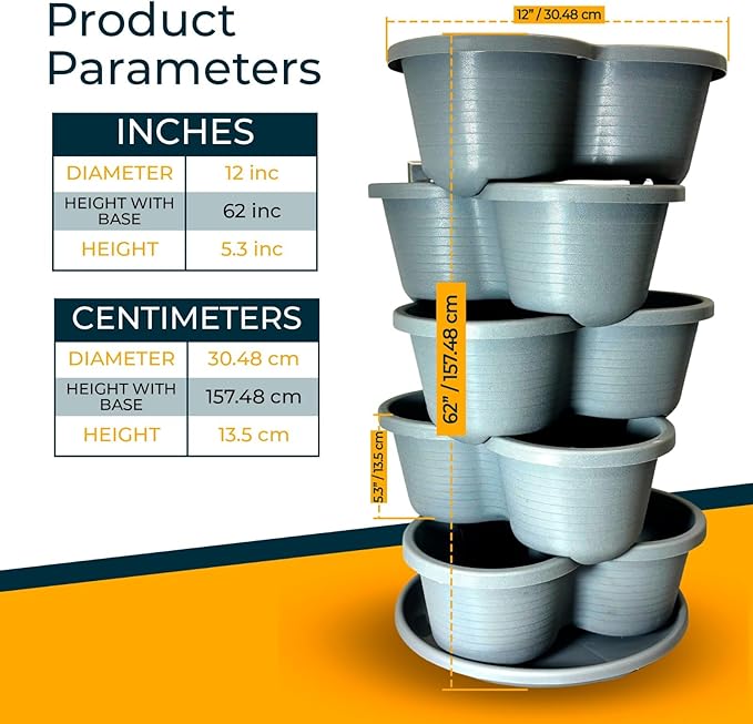 SunVara Strawberry Planter Vertical Gardening Stackable Planter Strawberry Tower 5 Tier Herb Outdoor Indoor 4 Pack