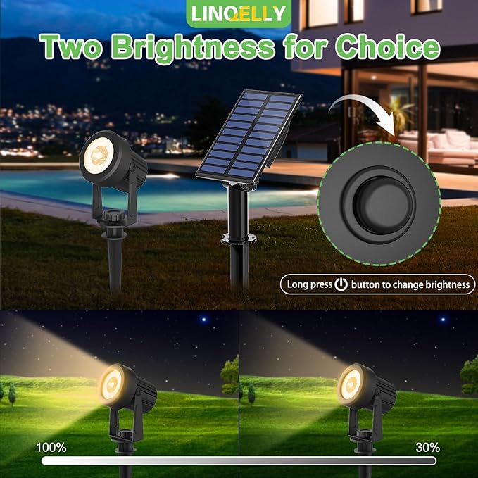 Solar Spotlights Outdoor Waterproof, Warm White Landscape Spotlights, Decorative Solar Spot Lighting for Garden, Yard, Pathway, Lawn, Poolside, Party, 2-in-1 Mounted (Warm White, 1 Pack)