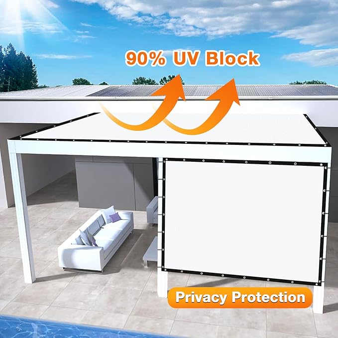 Artpuch Outdoor Pergola Shade Cover 5' X 10' Sun Shade Cloth with Grommets, 90% UV Protection Canopy Patio Privacy Screen (Customized Available) GN107, White