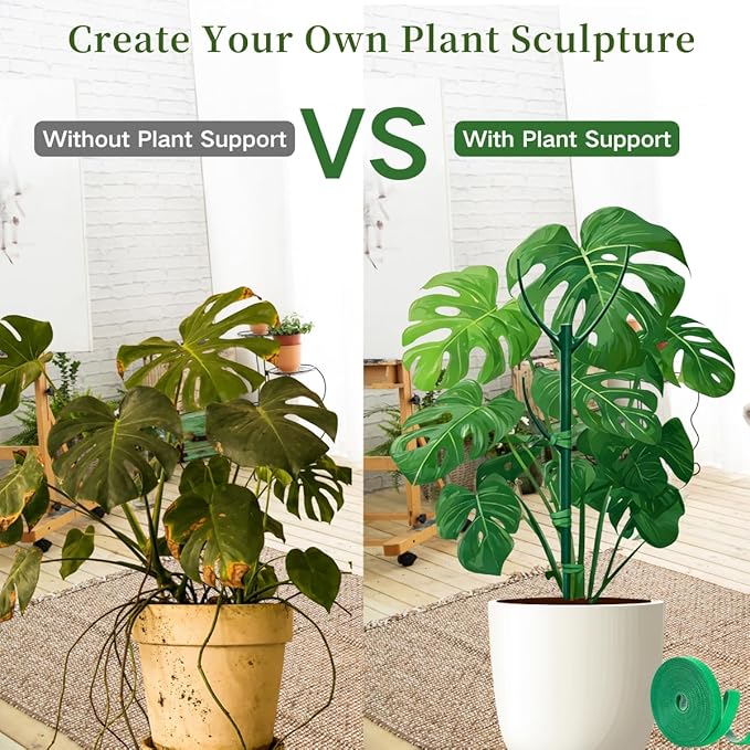 4 Pack Stackable Monstera Plant Support Stakes, 29inch Climbing Plant Sticks Structures with Garden Ties, Durable Alternative to Moss Pole for Indoor Outdoor Plants