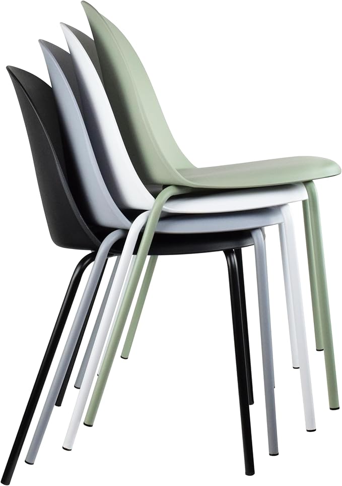 2xhome Modern Stackable Armless Dining Chair | Plastic Shell Seat with Metal Legs | Indoor or Outdoor Use | Home Kitchen Patio (4, Black, No Padding)