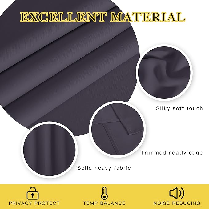 NICETOWN Kitchen Short Blackout Curtain and Drape - Thermal Insulated Solid Grommet Blackout Panel for Patio Bedroom Living Room (Single Panel, 52 inches by 45 inches, Greyish Purple)
