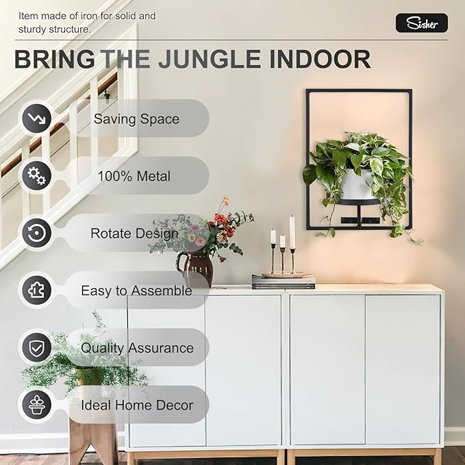 Sisher Plant Stand Indoor Outdoor,Window Plant Shelf Picture Frame Wall Plant Stand Metal Wall Plant Shelf Ease of Assembly Modern Style for Home Decor (Square 3-pack)