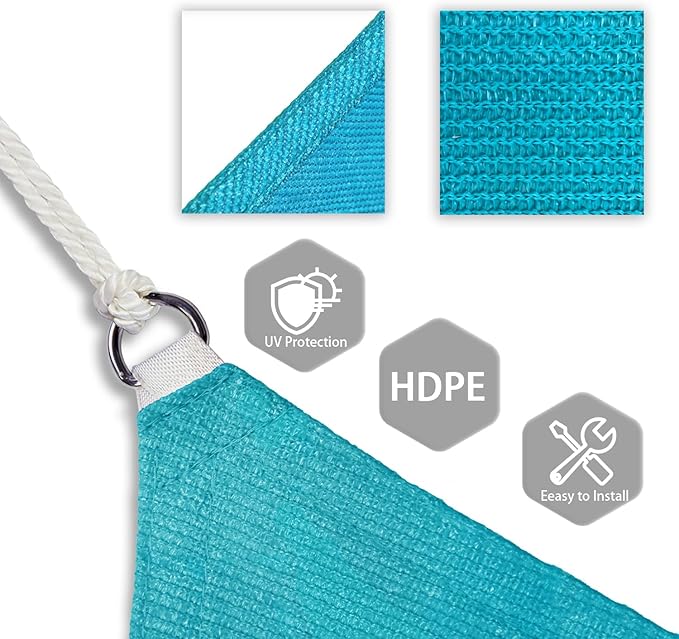 Patio Paradise 7' x 7' x 7' Sun Shade Sail Triangle Canopy Shade Cloth Fabric Sunlight Block Patio Pergola Cover HDPE Deck Awning for Outdoor Backyard Roof Shading, Turquoise