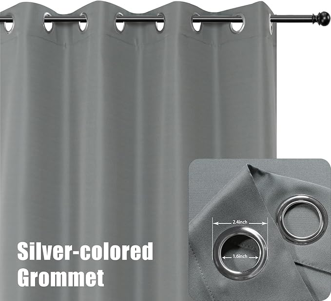 BONZER Wide Waterproof Outdoor Curtains for Patio Heavy Privacy Light Filtering Grommet Outside Curtains for Porch, Pergola, Gazebo, 1 Panel, 110W x 120L inch, Grey