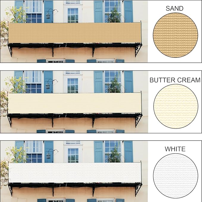 LOVE STORY Custom Size 3'x16' Butter Cream Balcony Privacy Screen,UV Block Privacy Fence Screen,90% Shield for Outdoor Pool Garden Apartment Railing