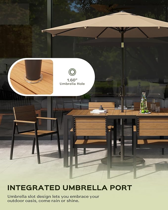 5-Piece Outdoor Dining Set, Aluminum Dining Table Set for 4, Patio Table and Chairs Set with Umbrella Hole, All Weather HDPS Outdoor Table and Chairs for 4 (Gray-Teak)