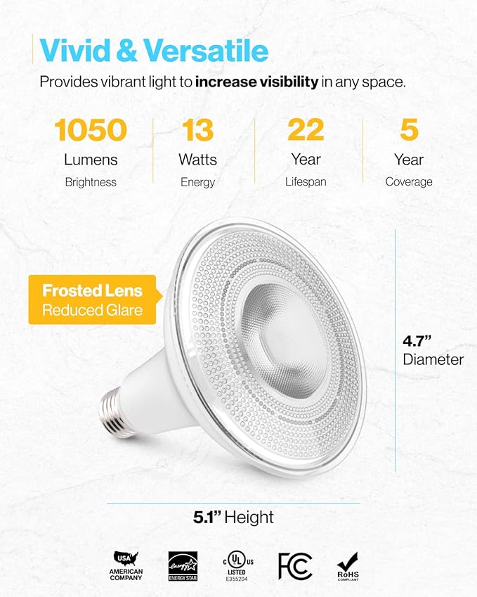Sunco 48 Pack Outdoor LED Flood Home Patio Driveway Light, Waterproof PAR38 LED Bulb, CRI90, 3000K Warm White, 1050 Lumens, 100W Equivalent 13W, Dimmable, Wet-Rated, E26 Base UL