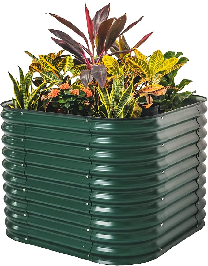 32" Extra Tall Raised Garden Bed Kits, 3.5 x 3.5 x 2.7ft Raised Planter Box Outdoor, 2 x 5 x 2.7ft Deep Root 4 in 1 Modular Metal Raised Beds for Gardening Vegetables Flowers Fruits - British Green