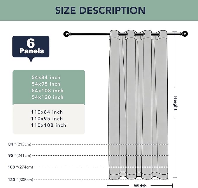 Outdoor Curtains for Patio Waterproof - 6 Panels Privacy Weatherproof Outside Curtains with Grommets for Pergola, Gazebo, Porch, Cabana, Balcony, 54 x 108 Inch, Silver