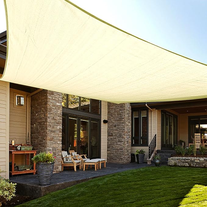 LOVE STORY Custom Size 6'x7' Butter Cream Sun Shade Sail Rectangle UV Block Canopy Patio Sail Sunshades Fabric for Outdoor Garden Carport (We Make Custom Size)