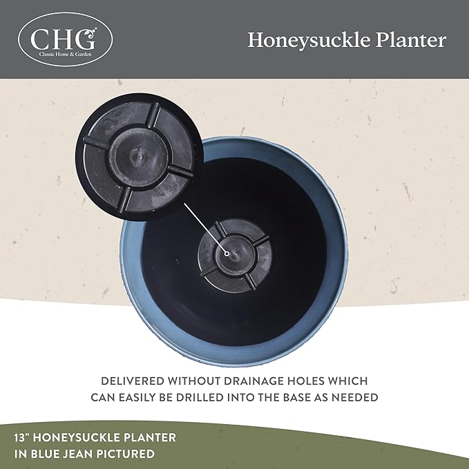 Classic Home and Garden Honeysuckle Resin Planters - Lightweight Indoor & Outdoor Plant Pots - UV-Resistant Plastic Flower Pots - Pot Planters for Flowers & Herbs (13” Bamboo)