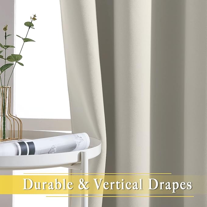 NICETOWN Room Darkening Natural Curtain for Bedroom, Grommet Thermal Insulated Thermal Curtain Light Blocking Window Treatment Sound Reducing for Kitchen, 1 Panel, W46 x L63