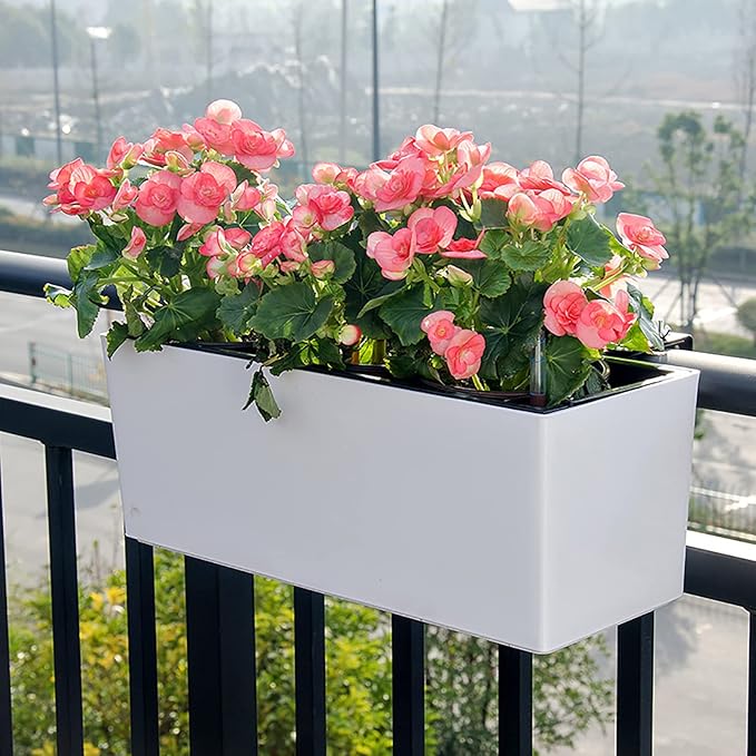 Fasmov 2 Pack Rectangle Self Watering Planter with Water Level Indicator, 16x 5.5 Inch Window Gardening Box, Decorative Planter Pot for All House Plants Flowers Herbs, Decorative Planter Pot