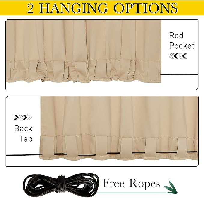 NICETOWN 2 Panels Outdoor Curtains for Patio Waterproof & Windproof, Thermal Insulated Top & Bottom Grommet & Back Tab Light Block Outdoor Drapes with Bouns Rope for Fixed, Biscotti Beige, W84 by L84