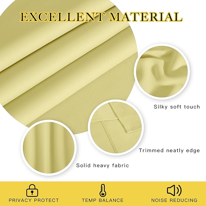 NICETOWN Kitchen Short Blackout Curtain and Drape - Thermal Insulated Solid Grommet Blackout Panel for Patio Bedroom Living Room (Single Panel, 52 inches by 45 inches, Paler Yellow)