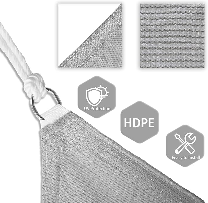 Patio Paradise 11' x 11' x 10'10" Sun Shade Sail Triangle Canopy, Permeable Shade Cloth Fabric Sunlight Block Patio Cover HDPE Deck Awning for Outdoor Backyard Pergolas Roof Shading, Light Gray