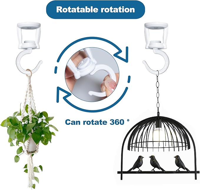 ONIKK Ceiling Hooks for Hanging Plants (4 PCS White), Heavy Duty Metal Plant Hooks, Screw in Hooks for Hanging Birdfeeders, Lamps, Planters, Indoor Outdoor Wall Baskets Hooks up to 33 lbs