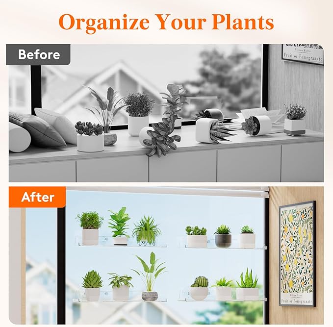 Lifewit Window Plant Floating Shelves 14.6x3.6, 3 Pack Acrylic Suction Cup Shelf, Window Sill Extender for Indoor Succulent Plants, Micro Greens, Seed Starter Pots, Herb Planters 37 x 9 cm/14.6x3.6