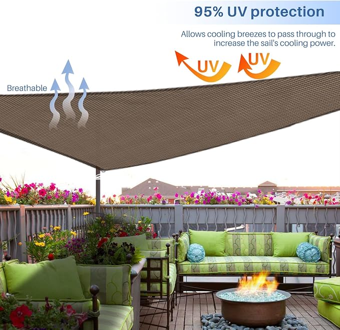 E&K Sunrise 12' x 12' x 12' Sun Shade Sail Triangle Canopy Shade Cover UV Block for Patio Backyard Garden Outdoor (Brown)
