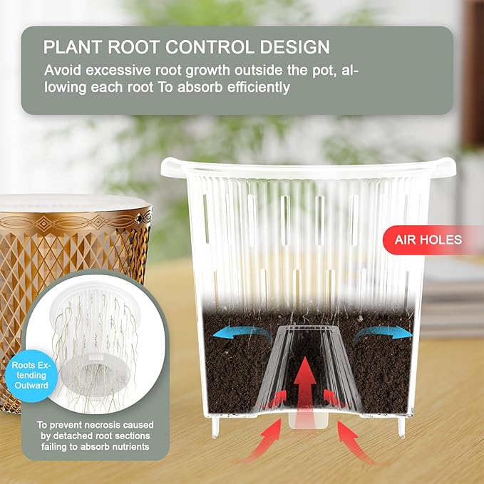 QCQHDU Self Watering Hanging Pots, 2 Pack 5.7 Inch Hanging Planters for Plants Indoor, Outdoor Flower Pots with Drainage Holes and 3 Hooks Chains for Garden Home (Gold)