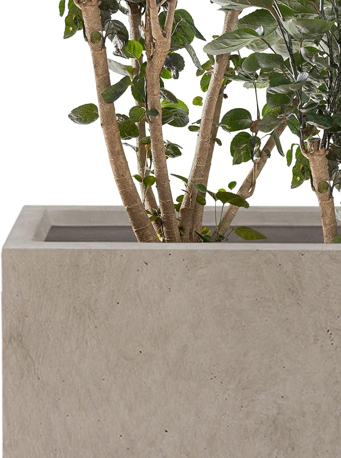 Kante 18.5",15.7",12.6" H Tall Rectangular Concrete Planters Set of 3, Outdoor Indoor Lightweight Plant Pots with Drainage Hole and Rubber Plug, Modern Style for Home Garden Patio, Weatheted Concrete