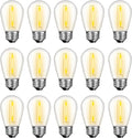 LED S14 Replacement Light Bulbs for Outdoor String Lights, 1W Shatterproof Edison Light Bulbs for Outside Patio Garden, E26 Standard Base, Dimmable, 2200K Warm White, 15 Pack