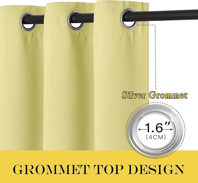 NICETOWN Paler Yellow Blackout Curtains for Bedroom 72 Inches Long, Thermal Insulated Room Darkening Grommet Window Curtains for Living Room Nursery, 66 inch x 72 inche, 1 Panel