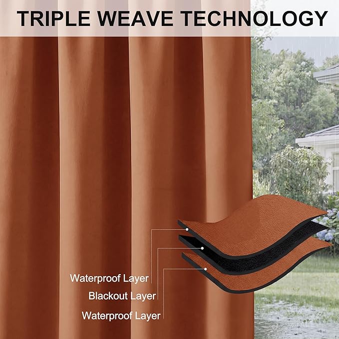 RYB HOME Outdoor Curtains for Patio Waterproof Block Sunlight Thermal Insulated Privacy Assured Thick Outside Curtains for Pergola, Cabana, Gazebo, W52 x L72, Mecca Red, 1 Panel
