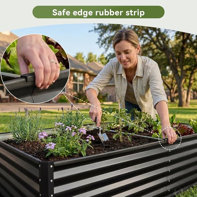COMHOMA Galvanized Raised Garden Bed,Large Metal Planter Box for Outdoor Vegetables,Corrugated Steel Herbed Plants Container,Extra Deep Gardeners Kits with Open Bottom (1, 6x3x2FT)