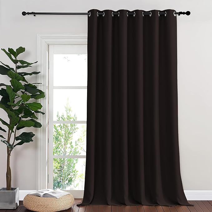 NICETOWN Room Divider Curtain 132 Inches Long, Wide Blackout Sliding Door Curtain for Bedroom, Room Darkening Privacy Window Curtain for Patio Door (1 Panel Set, Toffee Brown, 80 x 132 Inch)