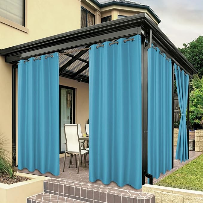 BONZER Outdoor Waterproof Curtains for Patio Privacy Grommet Light Filtering Outside Curtains for Gazebo, Porch, Pergola, Pavilion, 1 Panel, 84W x 108L inch, Teal