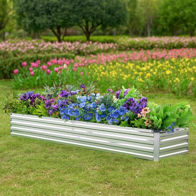 2 Pack 6x1.5x1FT Galvanized Raised Garden Beds Kit Outdoor Metal Gardening Planter Box for Vegetable Elevated Flower Herbs,Silver