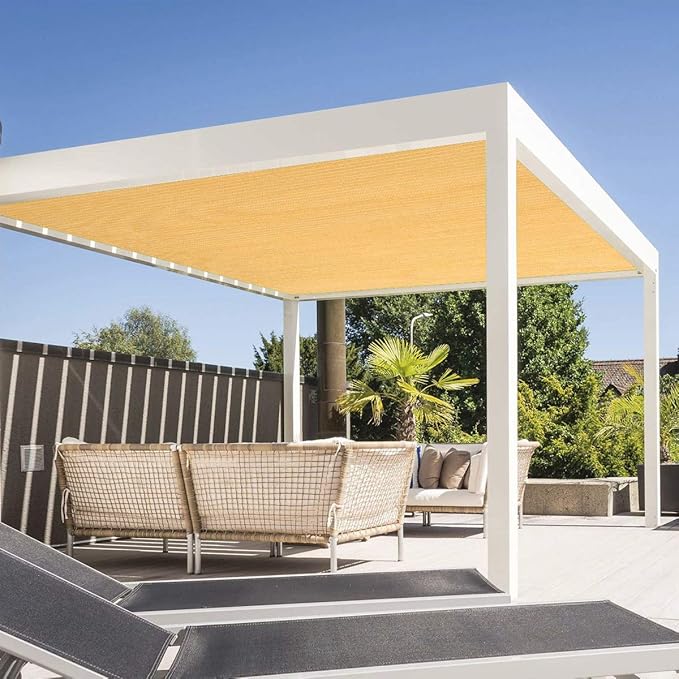 Eden's Decor Straight Flat-Edged Sun Shade Sail Rectangular 17' x 19' Wheat UV-Blocking Outdoor Canopy Fabric Cloth Awning for Pergola Patio Garden Backyard Custom Size