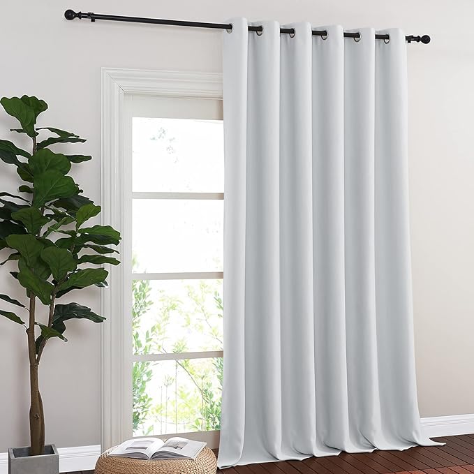 NICETOWN Patio Door Curtain 132 inches Long, Grommet Room Divider Curtain Panel Thermal Insulated Room Darkening for Bedroom, Greyish White, W80 x L132, 1 Panel