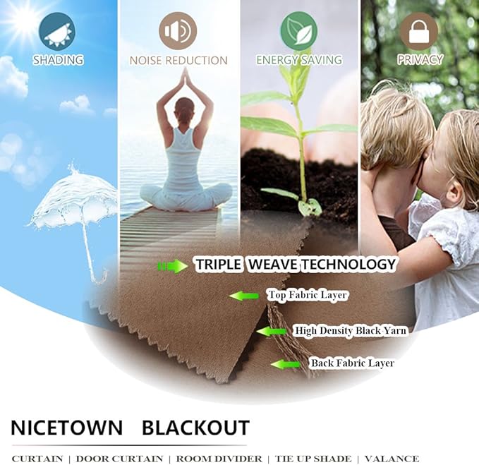 NICETOWN Indoor & Outdoor Blackout Curtain, UV Protection Blackout Vertical Blind Etra Long 120 Inch, Sunlight Blocking Vertical Drape for Living Room/Front Yard/Hall, Tan, 1 Piece, 52" Wide