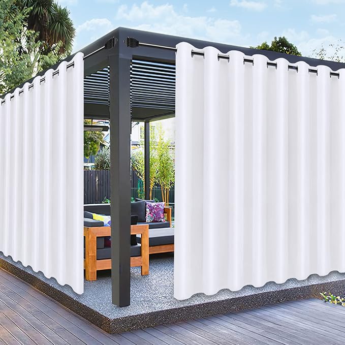 PureFit Outdoor Curtains for Patio Waterproof Weatherproof, UV Resistant Outside Curtains for Gazebo, Front Porch, Pergola, Sun Blocking Privacy Curtain, 120W x 84L inch, 1 Panel, White
