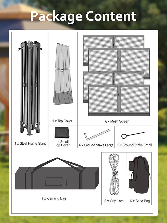 Garvee Pop Up Gazebo Screen Tent,Hexagonal Instant Gazebo Tent with Mosquito Netting Outdoor Canopy,6 Sided Sun Shelter 13x13ft with Mesh Netting,Pavilion Tents for Patio,Blue+Beige