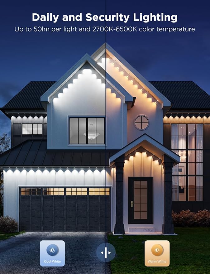 Govee Permanent Outdoor Lights Pro, 100ft with 60 RGBIC LED Lights for Daily and Accent Lighting, 75 Scene Modes for Outdoor Decor, IP67 Waterproof, Works with Alexa, Google Assistant, Matter, White