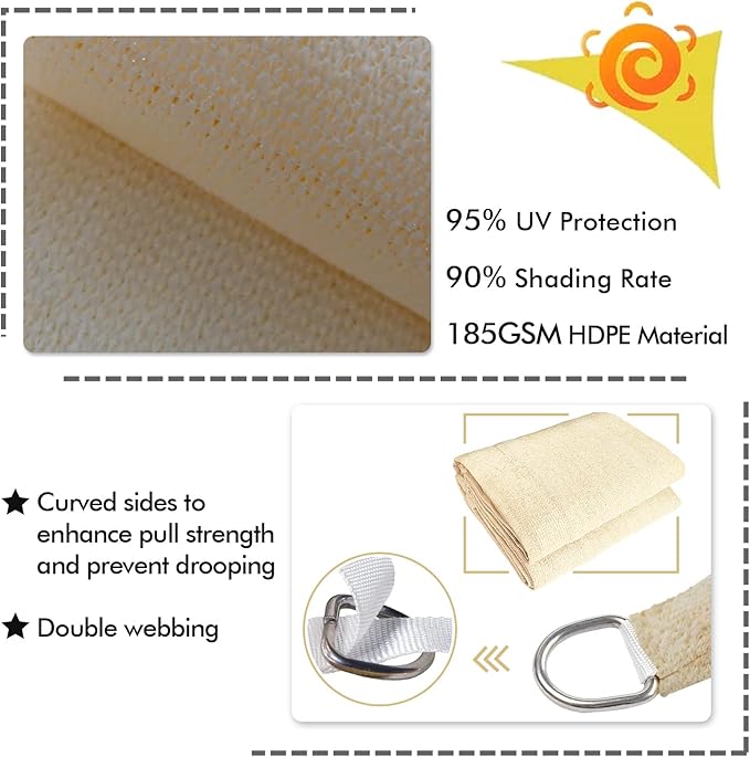 KANAGAWA 22'X24' Cream Custom Size Sun Shade Sail Rectangle UV Block Canopy Cover for Patio Backyard Lawn Garden Outdoor (Customized Available)
