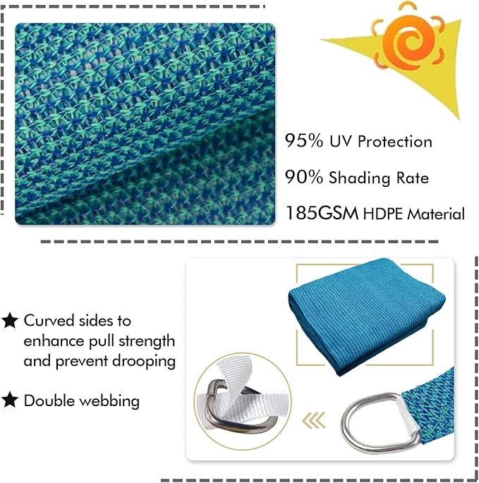 KANAGAWA 10'X22' Turquoise Mix Custom Size Sun Shade Sail Rectangle UV Block Canopy Cover for Patio Backyard Lawn Garden Outdoor (Customized Available)